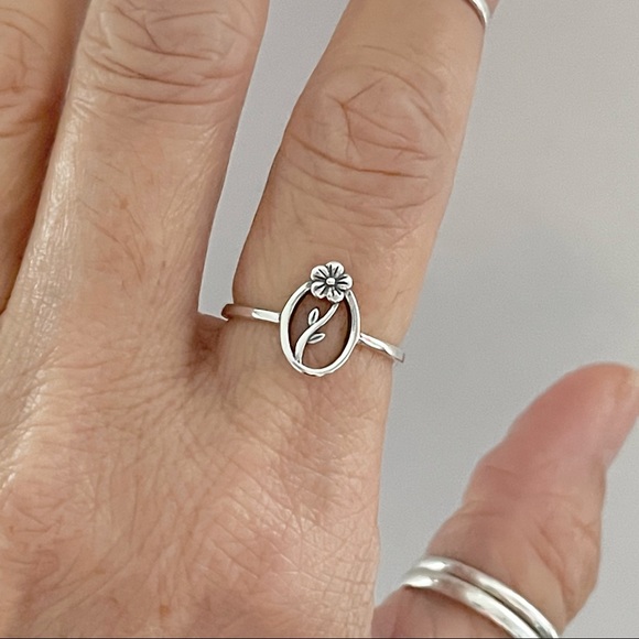 Sterling Silver Single Flower Ring, Dainty Ring, Silver Ring, Boho Ring - Picture 13 of 13